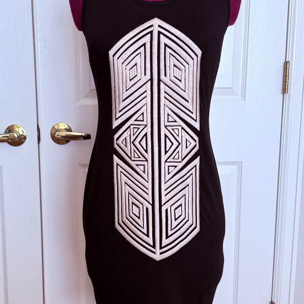 THML Black Mini Dress with Ivory Geometric Front Panel